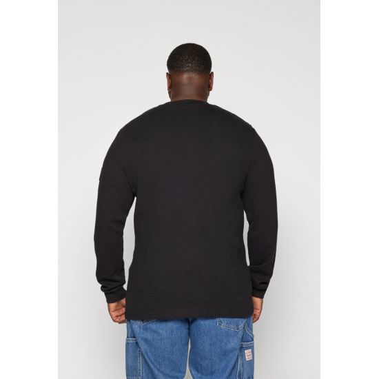 Ανδρικό Plus Size Waffle Μακρυμάνικο T-shirt Μαύρο Calvin Klein J30J327395-BEH