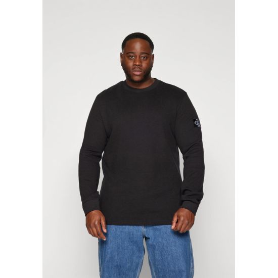 Ανδρικό Plus Size Waffle Μακρυμάνικο T-shirt Μαύρο Calvin Klein J30J327395-BEH