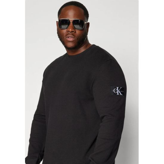 Ανδρικό Plus Size Waffle Μακρυμάνικο T-shirt Μαύρο Calvin Klein J30J327395-BEH