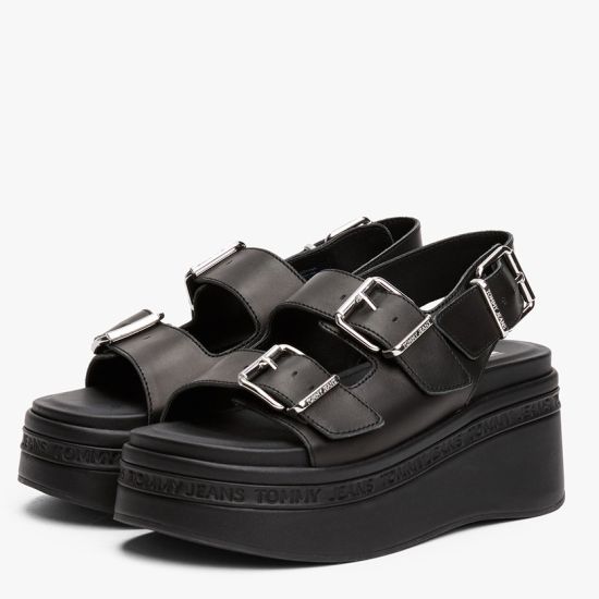 Γυναικεία Δερμάτινα Σανδάλια Μαύρα Tommy Jeans EN0EN02774-BDS