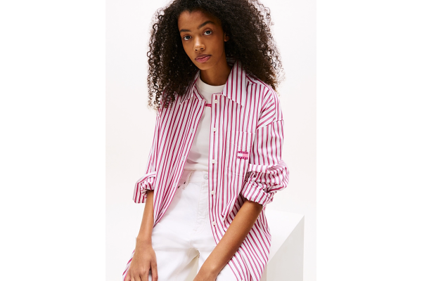 Γυναικείο Ριγέ Φόρεμα/Πουκαμίσα Ροζ Tommy Jeans DW0DW21122-0D5
