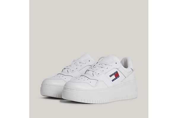 Γυναικεία Δερμάτινα Retro Basket Sneakers Λευκά Tommy Jeans EN0EN02506-YBS
