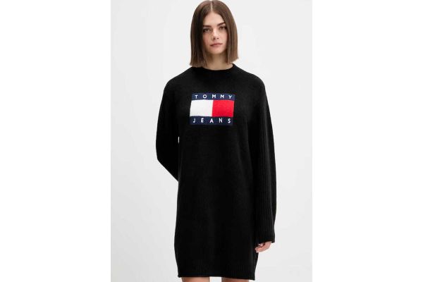 Γυναικείο Πλεκτό Φόρεμα Μαύρο Tommy Jeans DW0DW21462-HEV