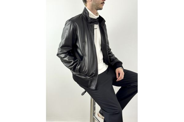 Ανδρικό Δερμάτινο Μπουφάν Μαύρο Maffei 51220-NERO