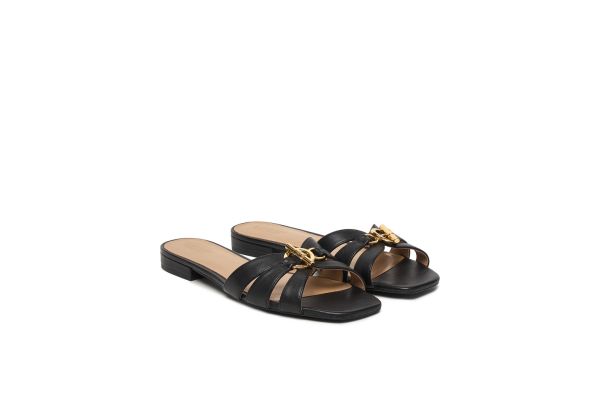 Γυναικείες Δερμάτινες Blaike Παντόφλες Μαύρες Ralph Lauren 802982875002-BLACK