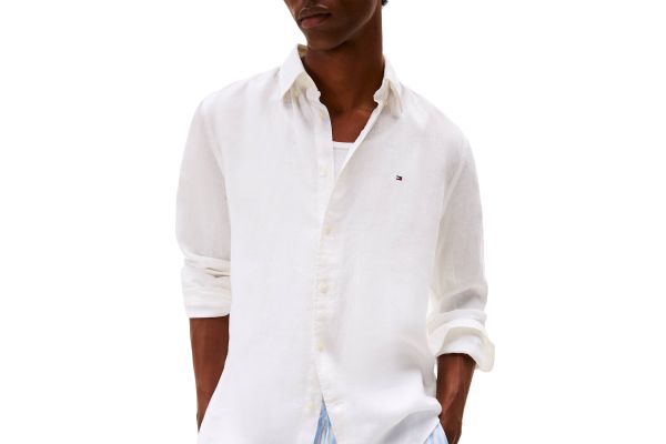 Ανδρικό Λινό Πουκάμισο Λευκό Tommy Hilfiger MW0MW41530-YBR