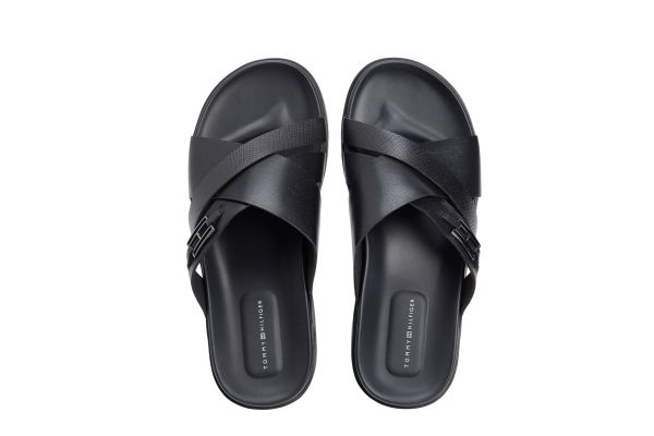 Ανδρικές Δερμάτινες Παντόφλες Μαύρες Tommy Hilfiger FM0FM05753-BDS