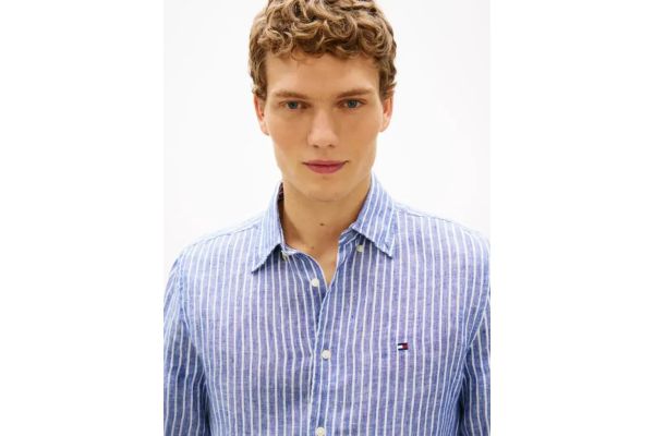 Ανδρικό Λινό Ριγέ Πουκάμισο Γαλάζιο Tommy Hilfiger MW0MW42400-0A4