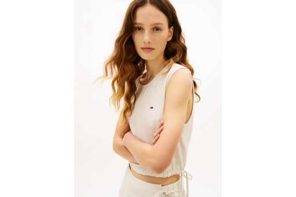 Γυναικεία Αμάνικη Λινή Μπλούζα Μπεζ Tommy Jeans DW0DW22779-0AA