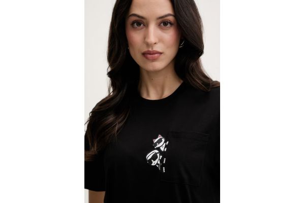Γυναικείο Ikon Peek A Boo Pocket T-shirt Μαύρο Karl Lagerfeld B2W17081-999 BLACK