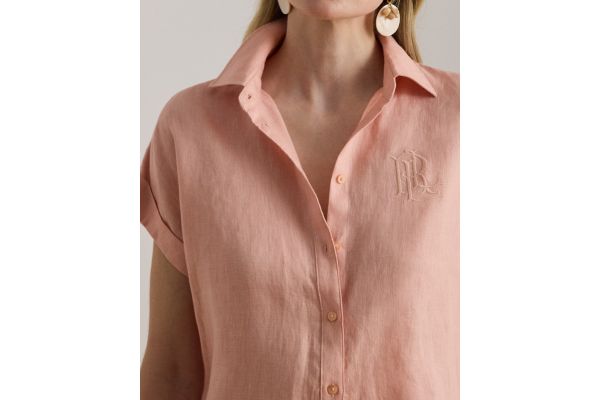 Γυναικείο Λινό Κοντομάνικο Πουκάμισο Ροζ Ralph Lauren 200874259012-Pink