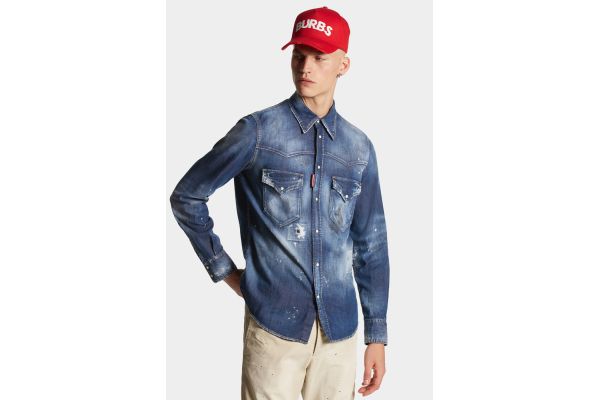 Ανδρικό Western Τζιν Πουκάμισο Μπλε Dsquared2 S74DM0795S30341-470