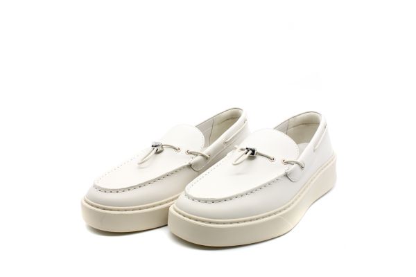 Ανδρικά Δερμάτινα Deck Slip On Loafers Λευκά Karl Lagerfeld KL53314-011 WHITE