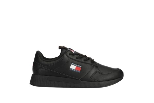 Ανδρικά Δερμάτινα Flexi Runner Sneakers Μαύρα Tommy Jeans EM0EM01409-BDS