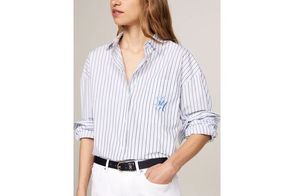 Γυναικείο Ριγέ Oversized Πουκάμισο Λευκό Tommy Hilfiger WW0WW42592-03H