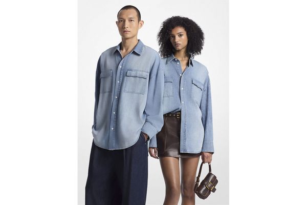 Unisex Oversized Τζιν Πουκάμισο Γαλάζιο Michael Kors UF4409W1KQ-918