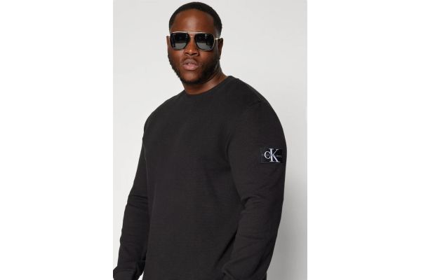 Ανδρικό Plus Size Waffle Μακρυμάνικο T-shirt Μαύρο Calvin Klein J30J327395-BEH