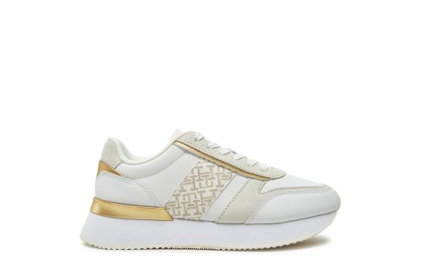 Γυναικεία Δερμάτινα TH Monogram Sneakers Λευκά Tommy Hilfiger FW0FW08387-0K4