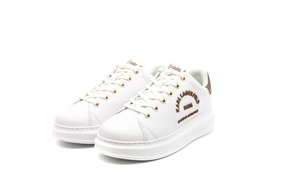Γυναικεία Δερμάτινα Maison Sneakers Λευκά Karl Lagerfeld KL62539M-01Z WHITE LTHR W/BRO